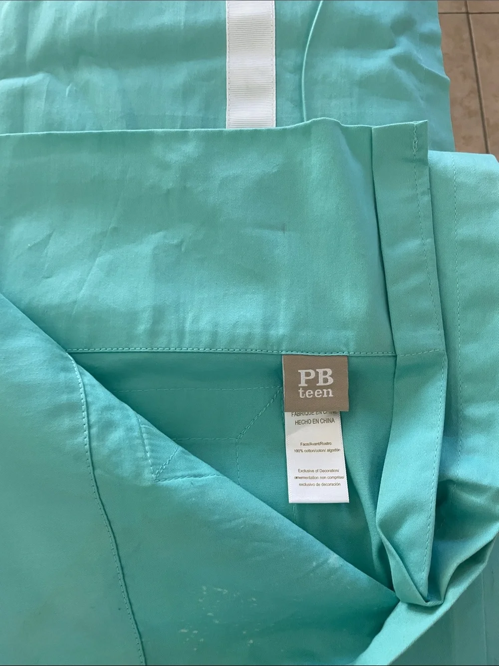 Pottery Barn Teen Turquoise and White Geometric shower curtain